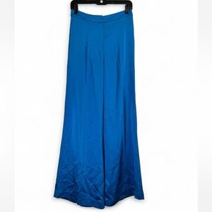 Jonathan Simkhai Satin Wide Leg Trousers Blue High Waisted Pants 4‎